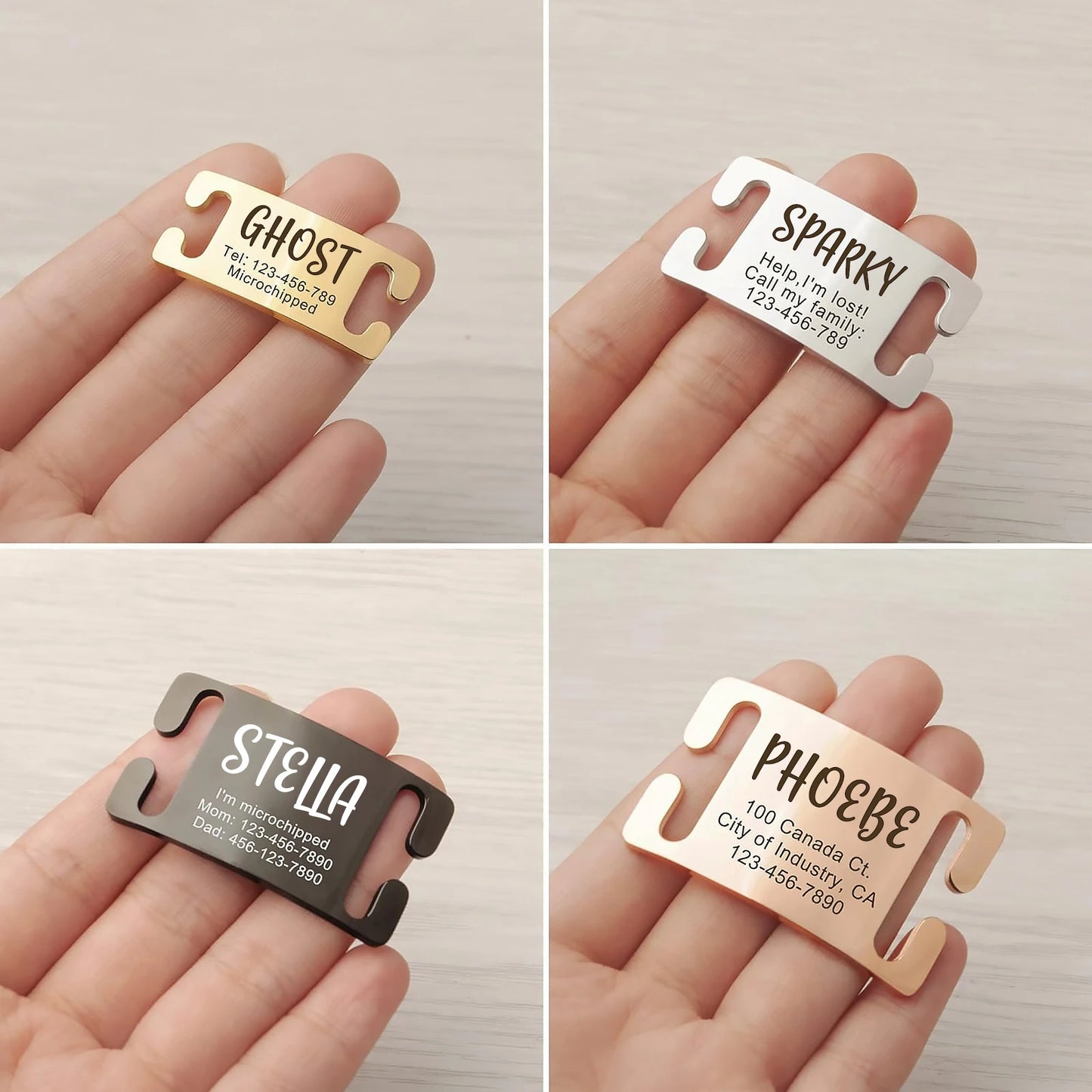 Personalized Dog and Cat Collar Tags, Slide-On Pet ID Tags, Silent, No Noise Tags Made of Stainless Steel, Custom Engraved