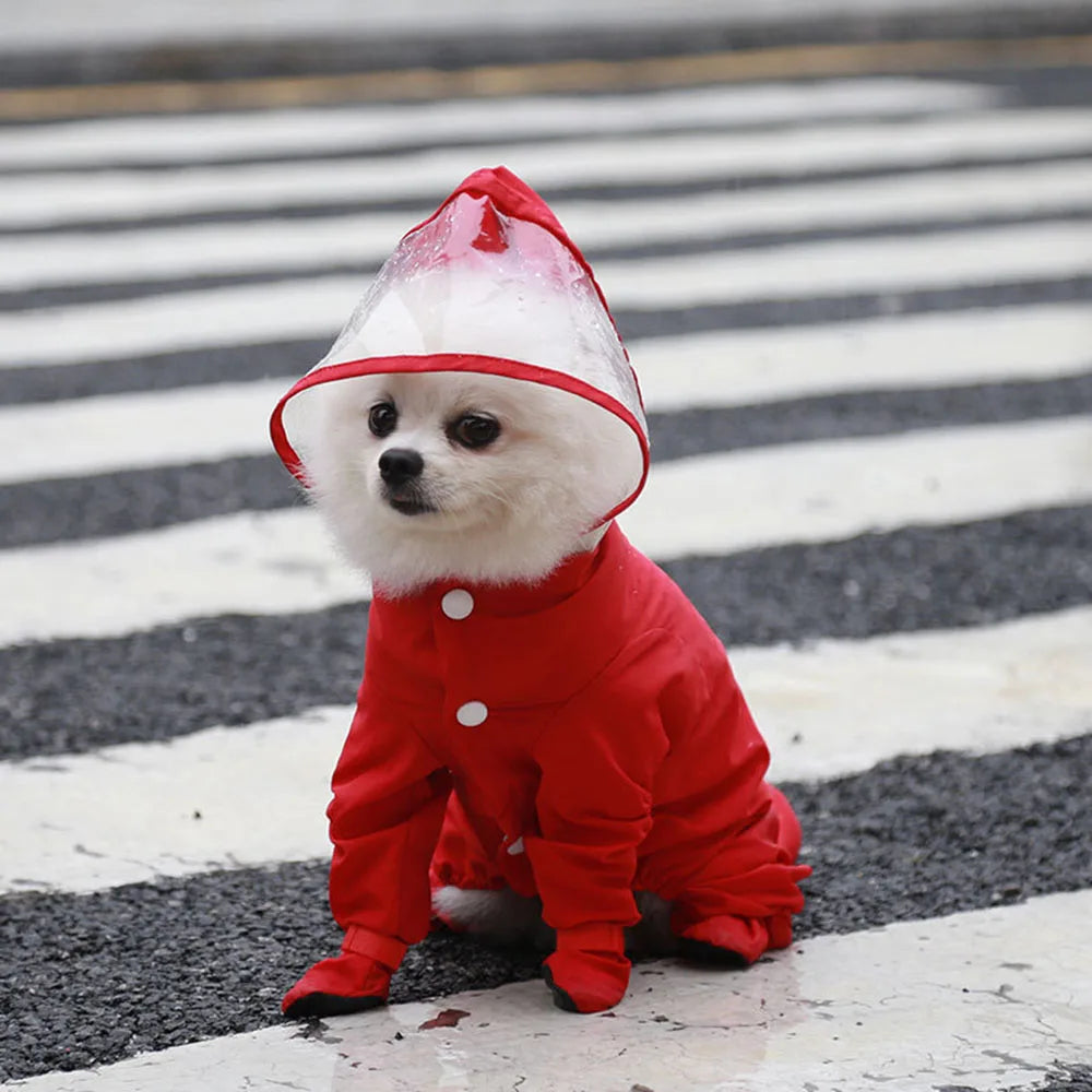 Small Dog Raincoat Hooded Pet Rain Wear Waterproof Teddy Poncho with Rain Boots Adjustable Puppy Dog Full Body Coverage with Hat