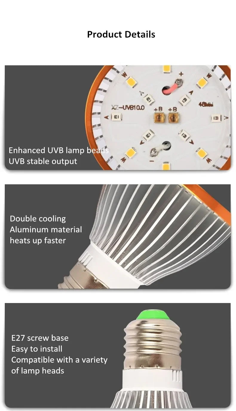 UVA+UVB Reptile Light Full Spectrum 5.0/10.0 Light Bulb LED UV Lamp for Turtle Lizard Snake Heater Bulb Terrarium Lamp 육지거북