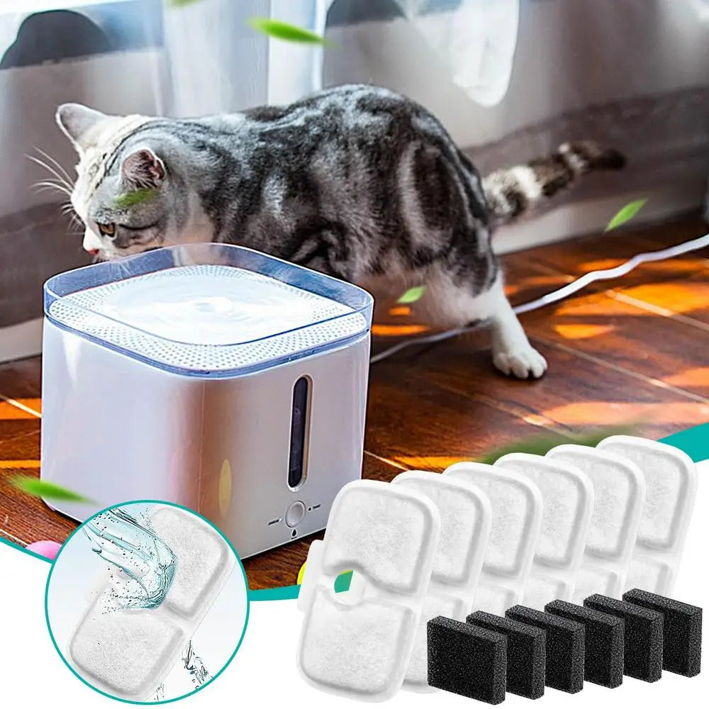 6PCS Cat Water Fountain Filter Activated Charcoal Sponge Pet Safe Water Fountain Filters Water Filter for Cat Fountain Pet Care