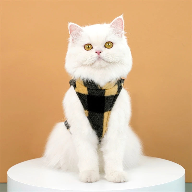 Autumn Fleece Pet Dog Clothes Solid Color Harness Outfits Walking Warm Vest for Small Medium Puppy Plaid Chihuahua Cat Jackets