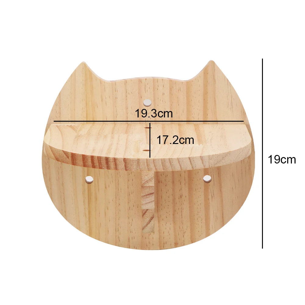 Solid Wood Wall Mounted Cat Tree Double Layered Jumping Platform Ladder Cat Hammock Furniture Cat Climbing Frame