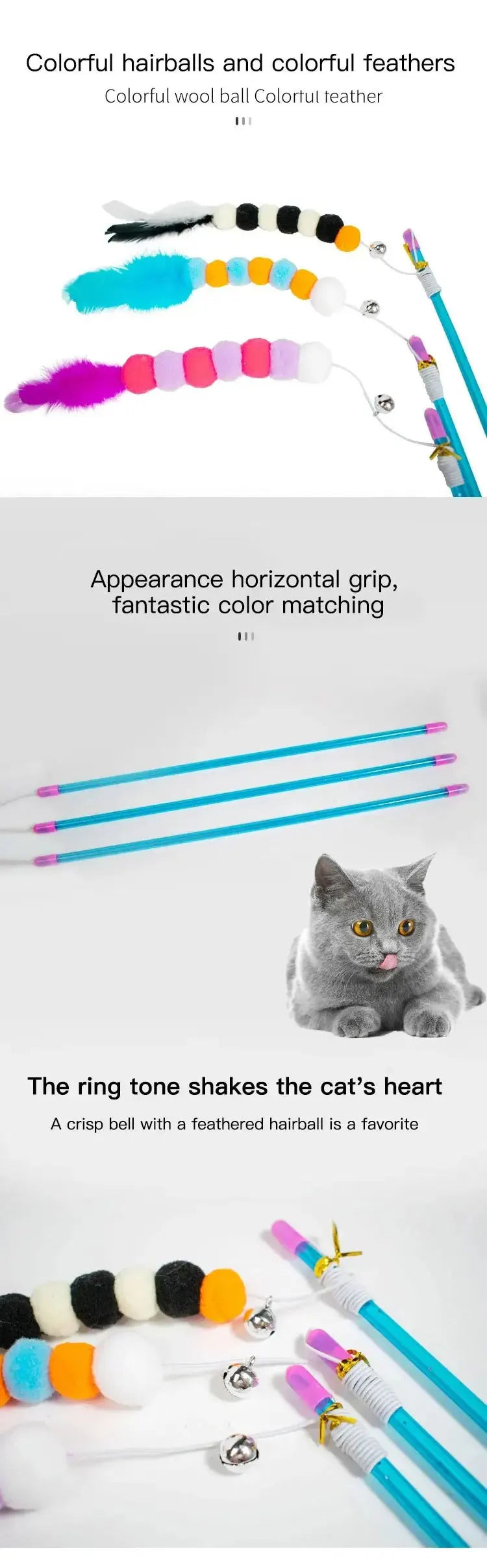 1 PCs New Elastic String Imitated Furs Bug Funny Cat Stick Suitable for Cats