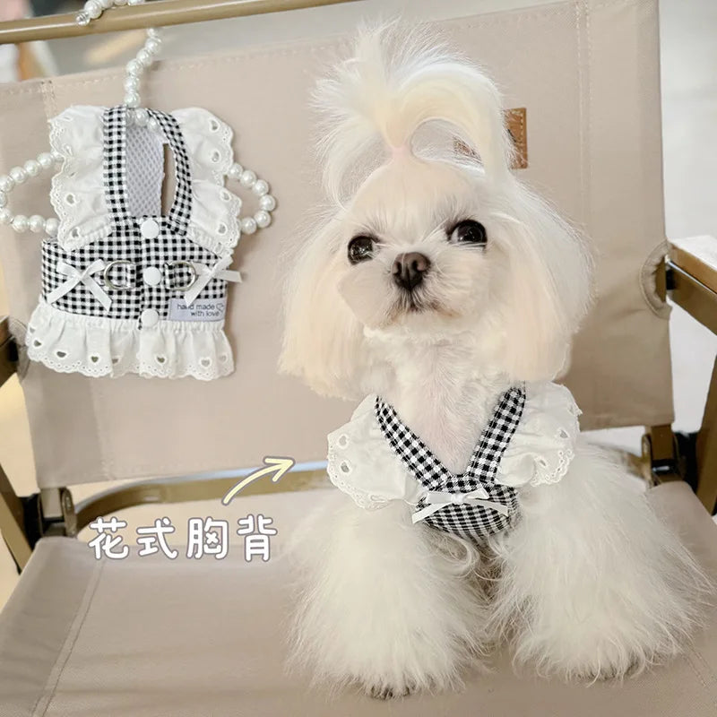 Plaid Dog Harness for Small Dogs, Lightweight Cotton Lace Puppy Harness Vest Dog Accessories Yorkie Chiwawa Beagle Pet Supplies