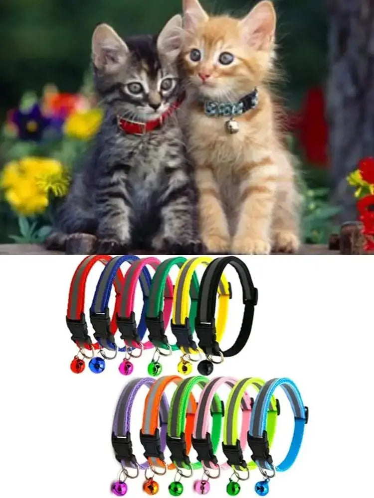 Cat and Dog Universal Reflective Collar Neck Ring Necklace Bell Pet Products Safety Elastic Adjustable Pet Reflective Collar