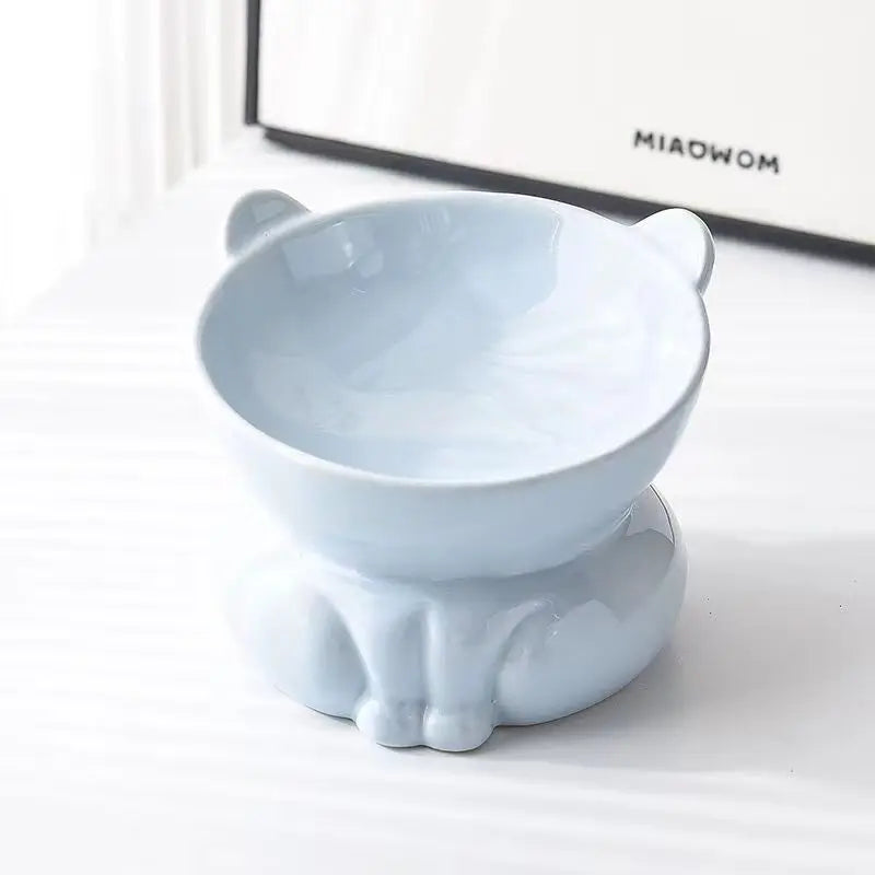 Cat Bowl Ceramic High Foot Diagonal Mouth Neck Protection Cat Food Bowl Large Diameter Drinking Bowl Anti Overturning Cat Food B