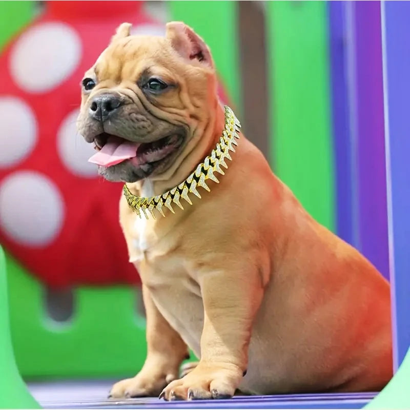 Gold Dog Chain Collar Walking Chain Diamond Necklace, 20MM Cuban Link Chains Jewelry with Thorn Design,for Small Midium Dogs Cat