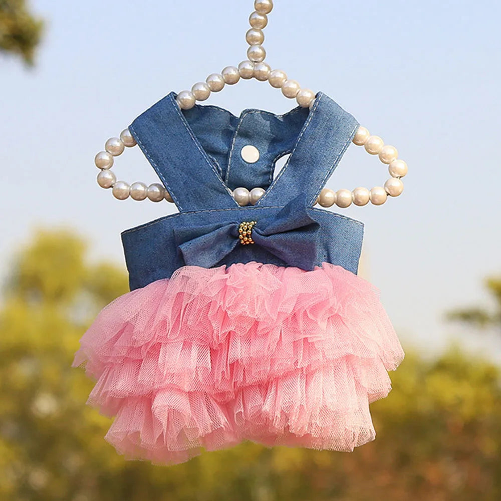 Summer Dog Dress Veil Clothes Universal Dogs Dress Chihuahua Stripe Tulle Skirt Cute Puppy Pet Cat Princess Costume Dog Apparel