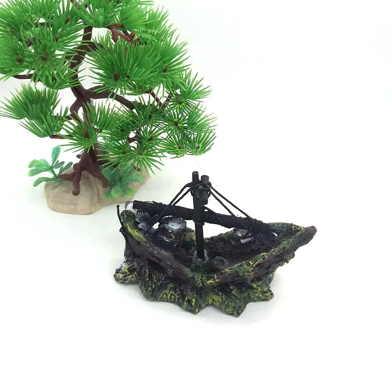 1Pcs Aquarium Decoration Wreck Ship Ornament Sailing Boat Fish Tank Cave Decor Resin Ornaments Landscaping Decor Akvaryum Dekor