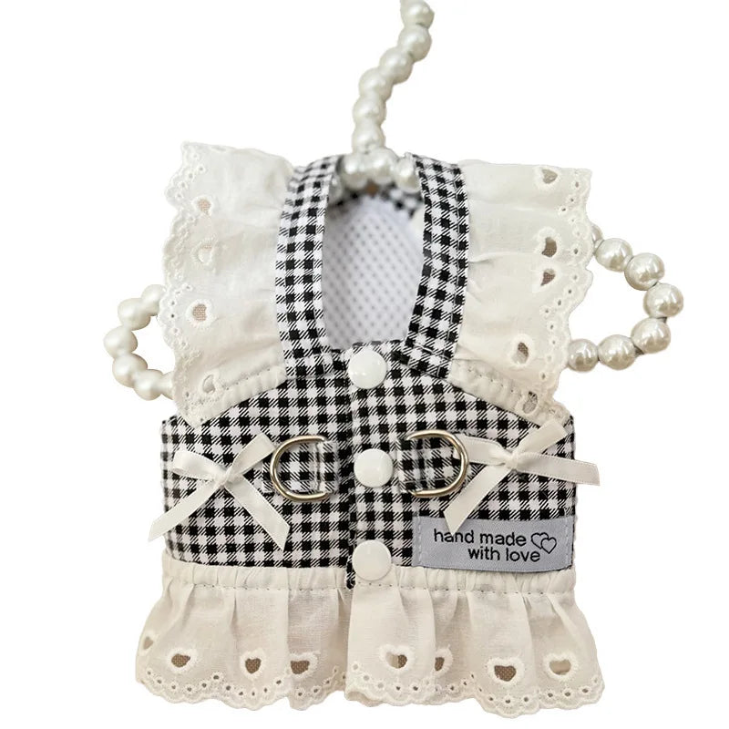 Plaid Dog Harness for Small Dogs, Lightweight Cotton Lace Puppy Harness Vest Dog Accessories Yorkie Chiwawa Beagle Pet Supplies