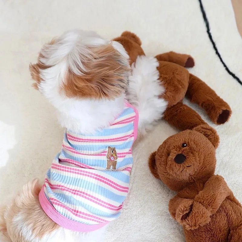 Dog Shirts Cotton Striped Puppy T-Shirts Spring Autumn Clothes for Small Dogs, Soft Breathable Stretchable Doggy Tee Pet Apparel