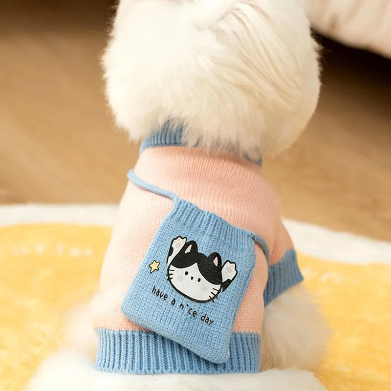Sweater for Dog Cute Dog Clothes with Bag Autumn Winter Warm Costume Pet Cat Dog Knitted Coat Korean Bichon Chihuahua Clothing