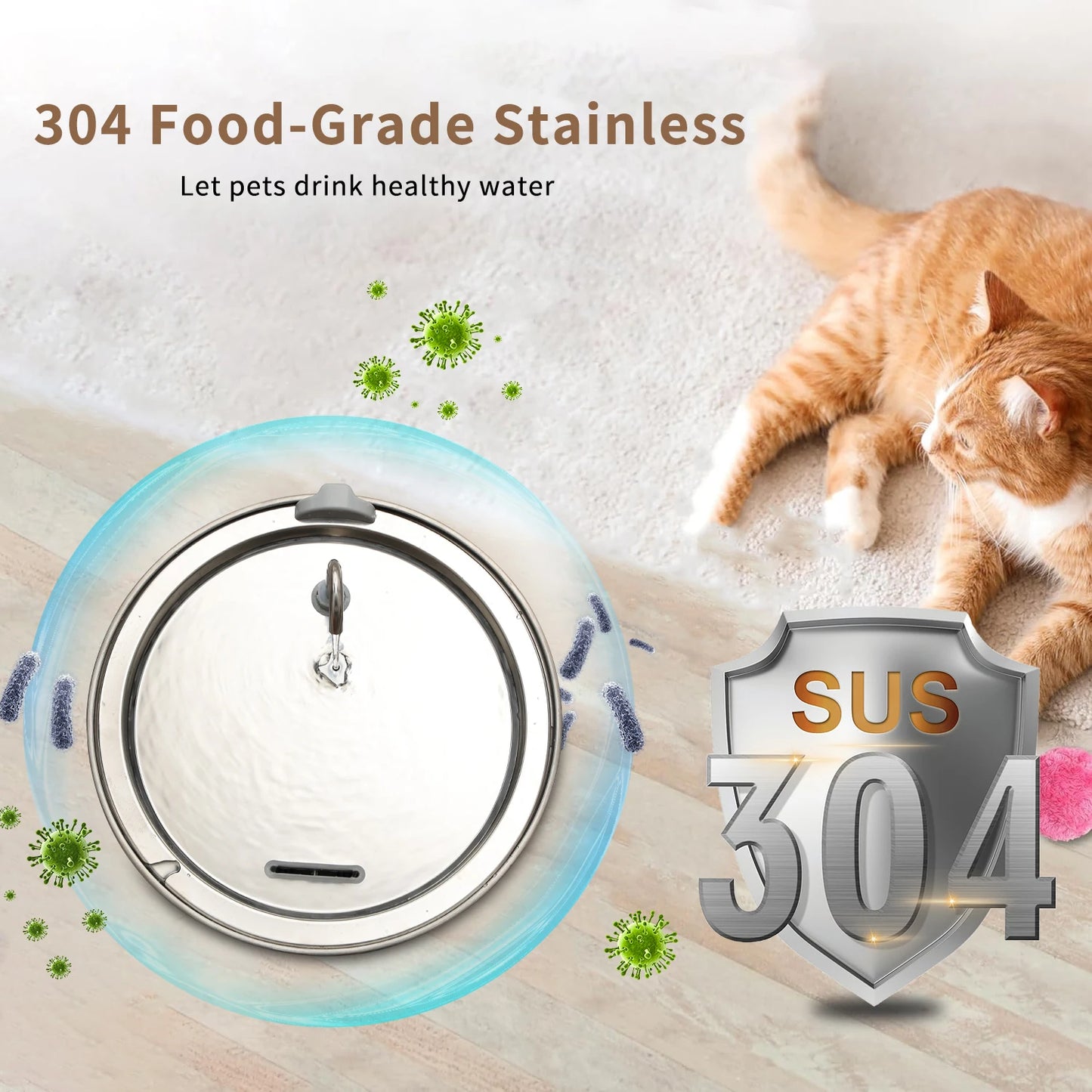 8L Large capacity stainless steel water dispenser with Sensor for dogs cats,Dog water fountain,Dog Cat Pet Water Feeder Bowl