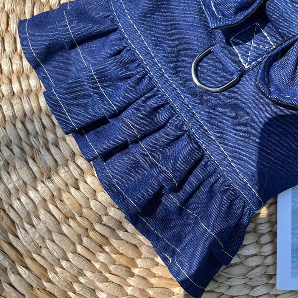 Pet Denim Clothes For Cat Dog Spring Summer Cat Dress Harness Kitten Jeans Shirt Cat Bowtie Skirt Dress Vest Harness with D-Ring