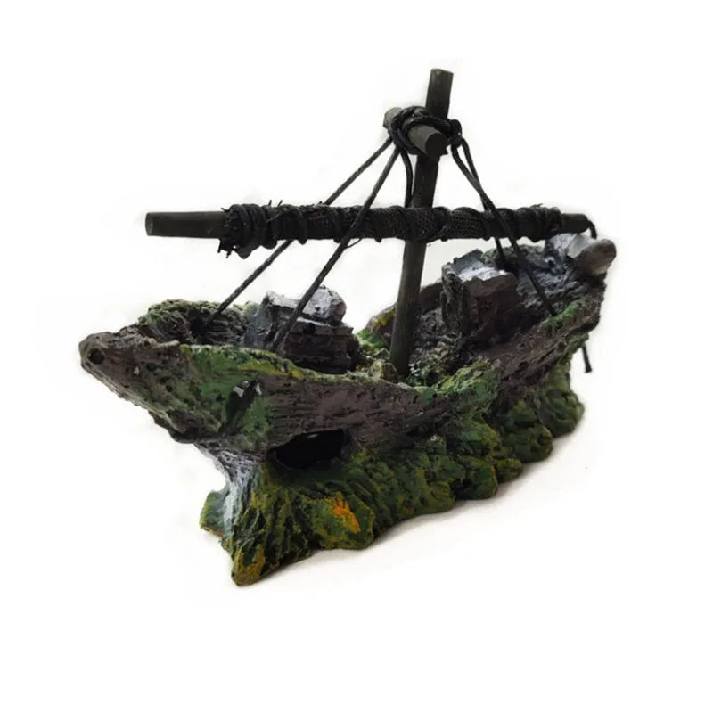 1Pcs Aquarium Decoration Wreck Ship Ornament Sailing Boat Fish Tank Cave Decor Resin Ornaments Landscaping Decor Akvaryum Dekor