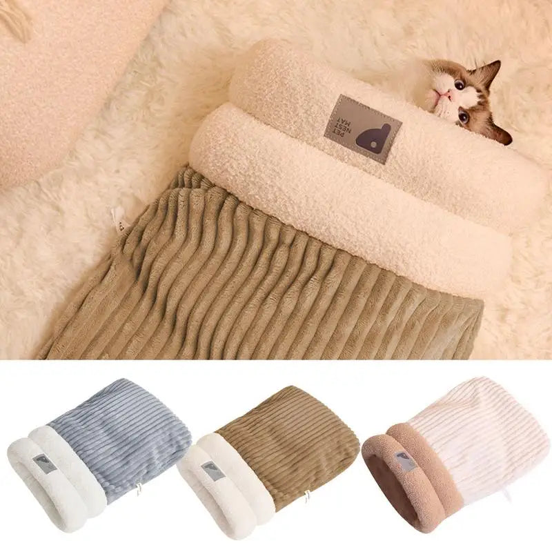 Cat Winter Sleeping Bag Thickened Warm Cat Snuggle Sack 360 Wrap Comfortable Cat Beds For Indoor Cats Washable Soft Plush House