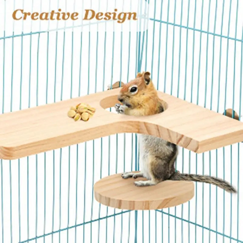 4 Pieces Hamster Wood Platform Set Wood Round Station Board L-shaped Round Hole Standing Platform Hamster Cage Accessories