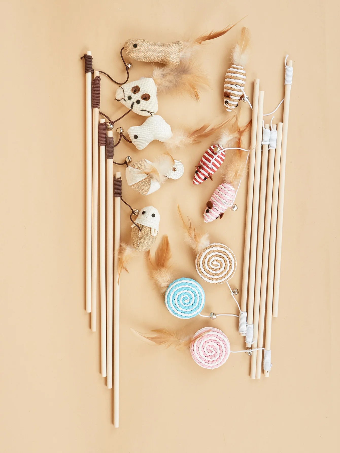 Cat Toy Cat Teaser Sticks Wooden Pole Tease Cat Stick Mouse Bell Tease Cat Stick Cat Self Hi Interactive Cat Toy
