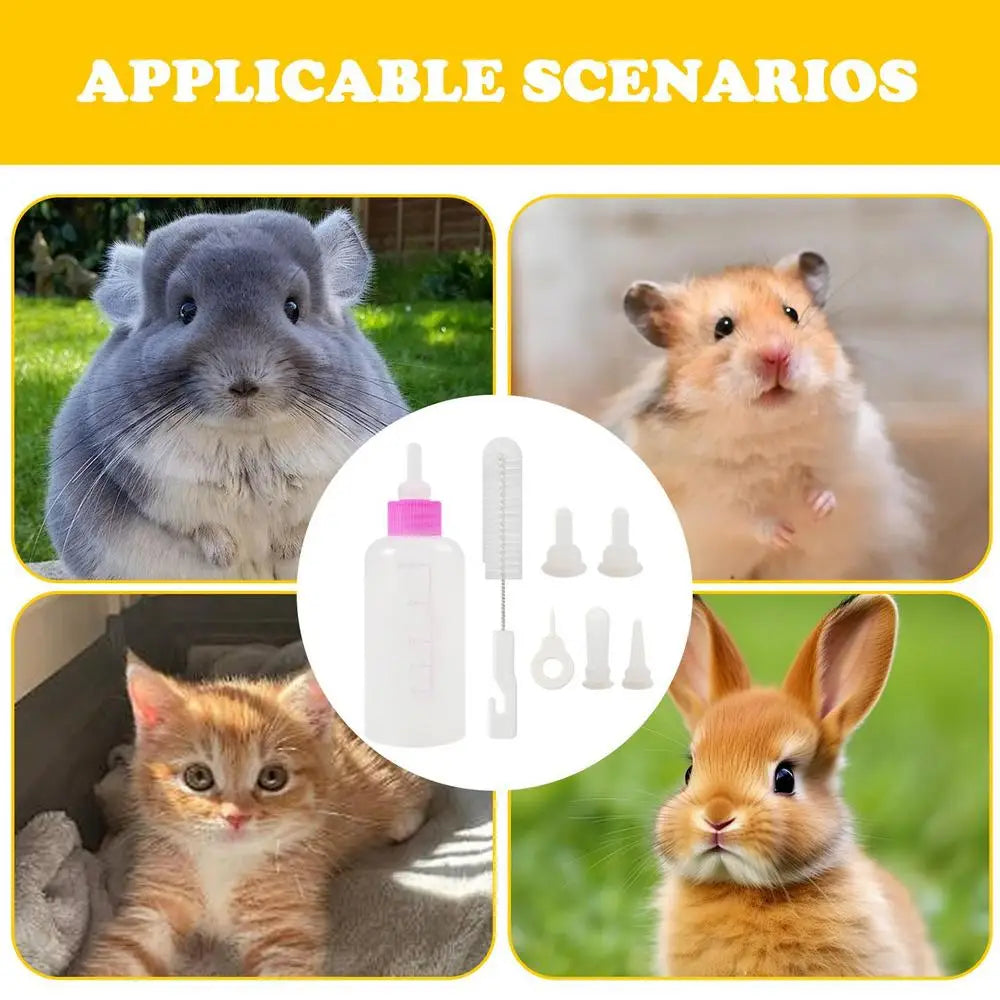 7pcs Puppy Nursing Bottle Kit Feeder Bottle Set for Small Dogs Replacement Feeding Nipples Cleaning Brushes for Puppies Kittens