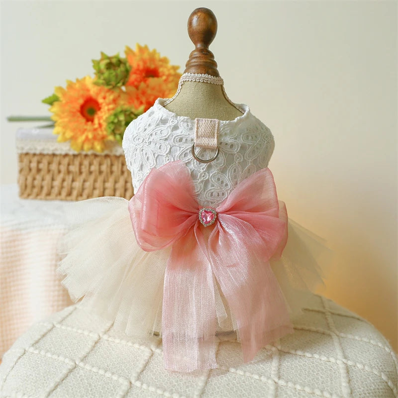 Sweet Princess Female Puppy Summer Clothes Wedding Party Dress for Dogs White Lace French Bulldog Small Medium Pet Cat Clothing