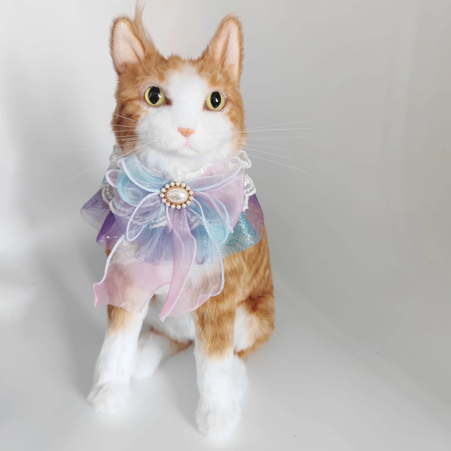 Adjustable Cat Accessories Collar Breakaway Kitten Collar with Pearl Bow Tie and Snowflake Pattern Pet Bandana for Cats Puppy