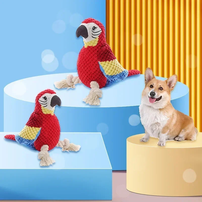 A Red Parrot-Shaped Plush Pet Funny Toy That Makes Sounds And Is Designed for Cute Dogs to Chew And Clean Their Teeth Dog Toy