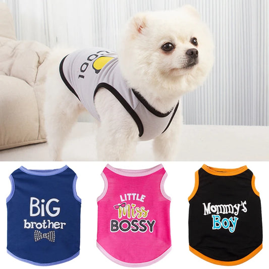 Summer Cotton Puppy Dog Vest Shirt Letter Print Pet Clothes for Small Dogs Chihuahua Pinscher Yorkshire Shirts mascotas Clothing