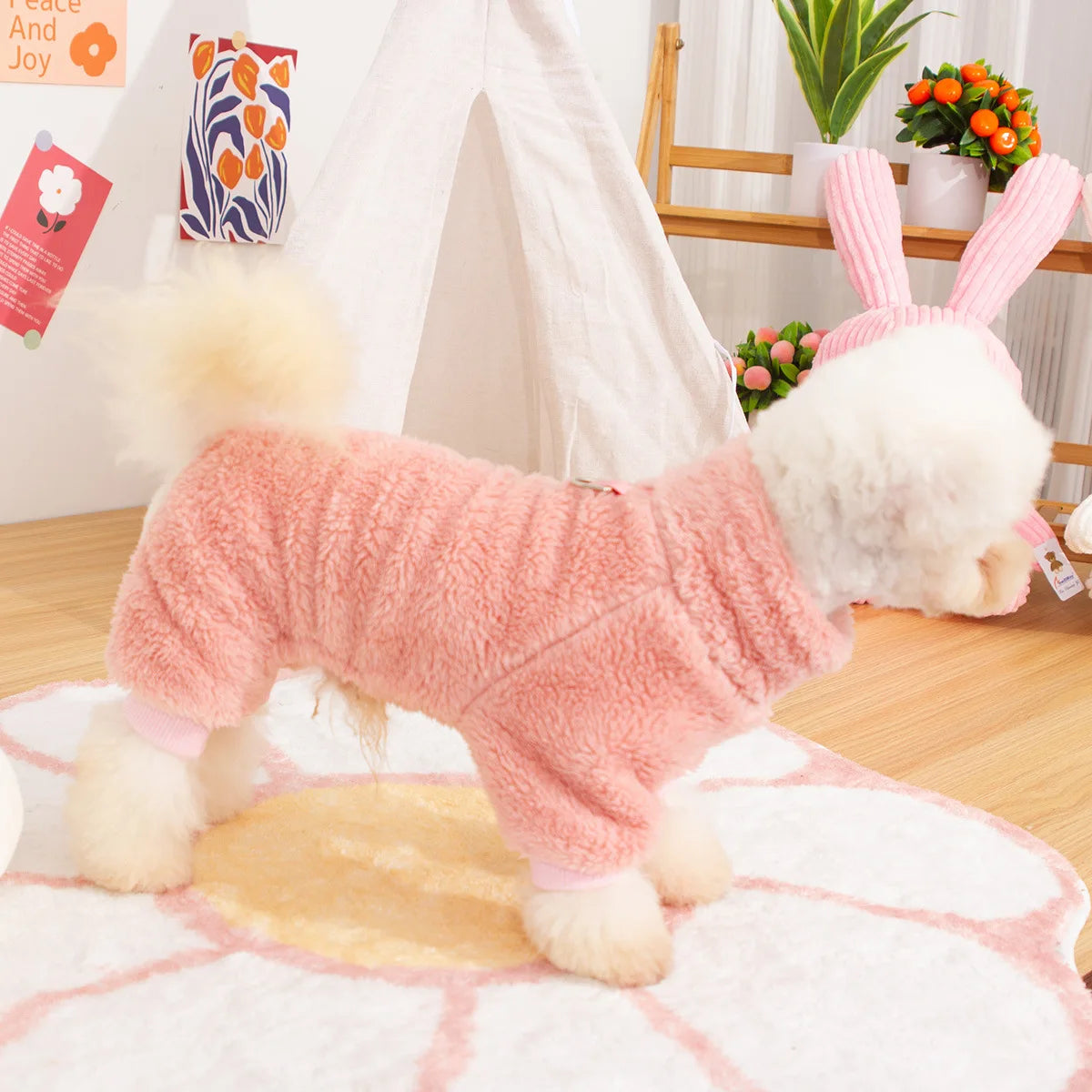 Dog Fuzzy Fleece Pajamas, Dog Winter Clothes for Small Dogs, Thick Warm Turtleneck Dog Sweater Plush Pet Jumpsuit, Doggy Apparel