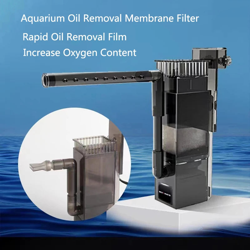 6W Aquarium Surface Oil Skimmer Filter Mute Auto Oil Film Processor Remove Tool for Aquarium Fish Tank Water Filtration 110~220V