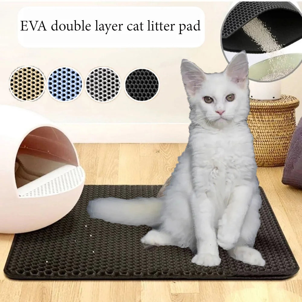 1pc, Cat Litter Mat, Cat Waterproof Litter Trapping Mat,Double Layer Filter Washable Non Slip Cat Mat For Cleaning, Pet Supplies