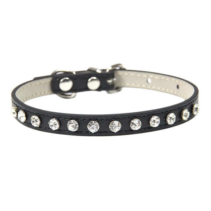 Zircon Band Pet Dog Collar Durable Leather Fancy Necklace for Medium Puppy Outdoor Solid Color Golden Retriever Neck Accessories