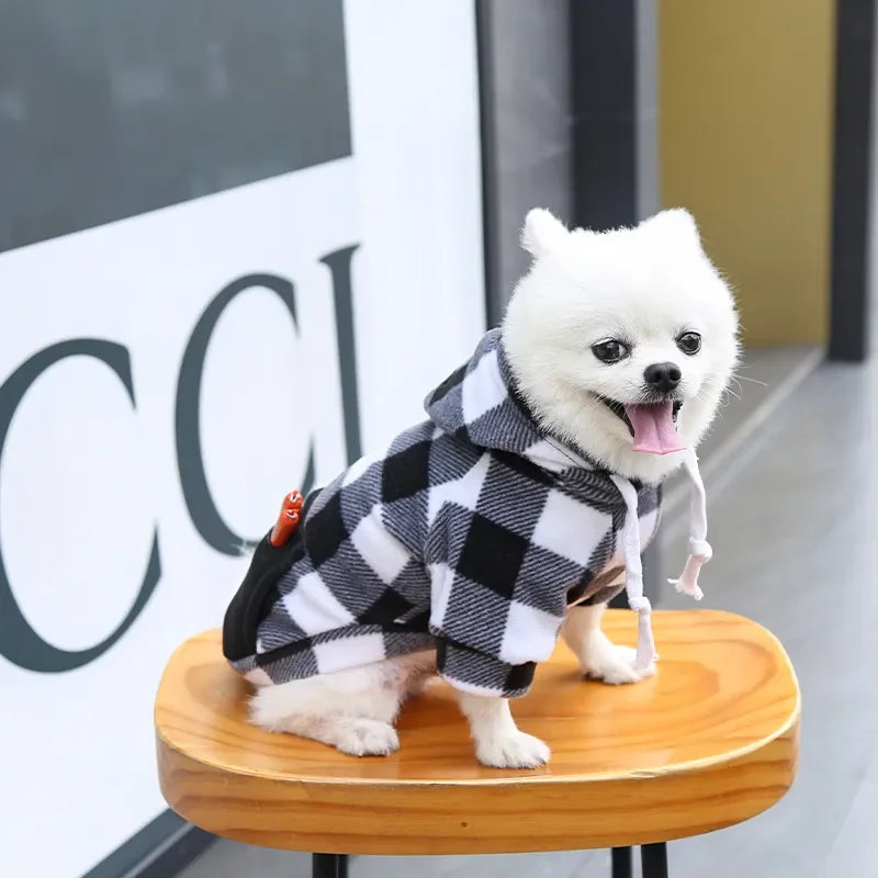 Plaid Dog Hoodie Pet Dog Clothes Sweaters With Hat And Pocket Design Autumn Winter Windproof Dog Clothing For Small Medium Dog