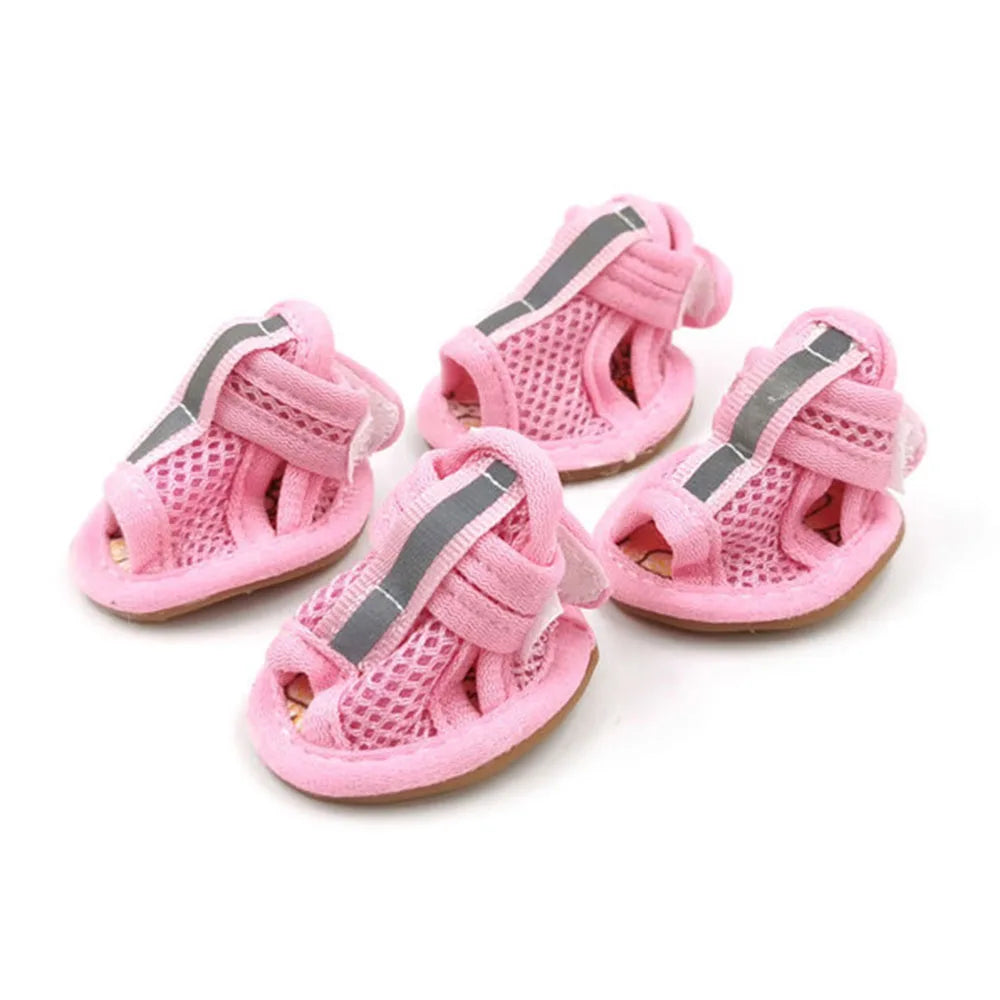 4pcs Small Size Dogs Mesh Sandals Breathable Summer Dog Shoes Safety Reflective Anti-Slip Sneakers for Puppy Teddy Pet Supplies