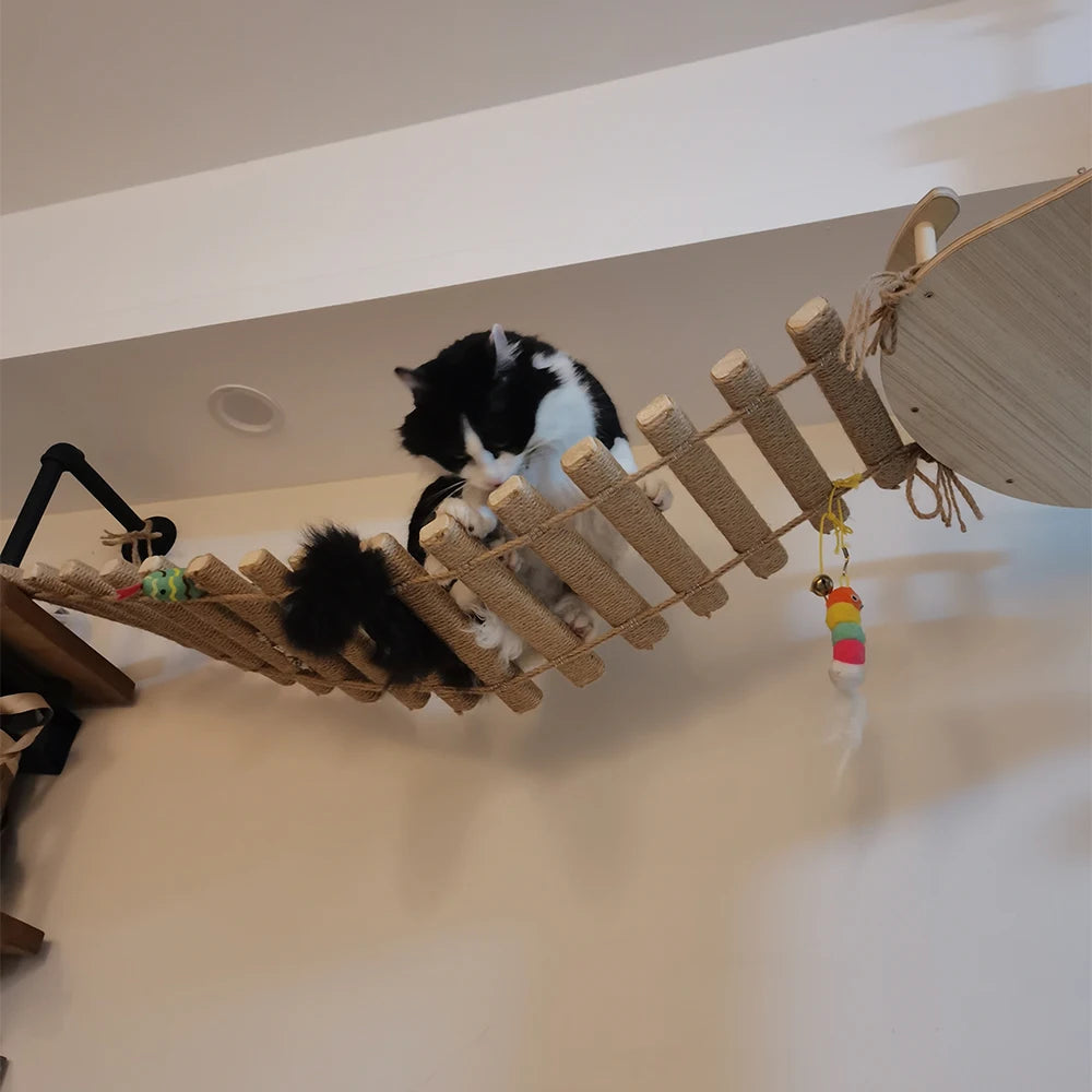 Cat Tree Cat Climbing Shelf Wall Mounted Cat Furniture Sisal Cat Ladder Bridge for Cat Climbing & Grinding Claws DIY with Post