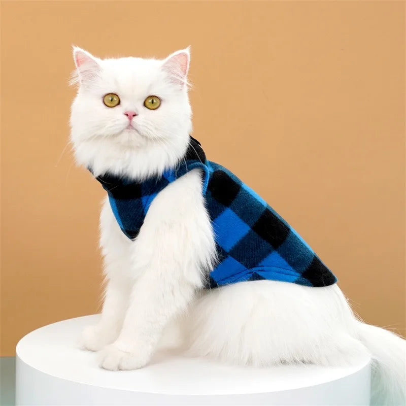 Spring Autumn Vintage Plaid Warm Fleece Pet Dog Cat Clothes Autumn Winter Thickened Vest Coat Small Medium Costume Traction Ring
