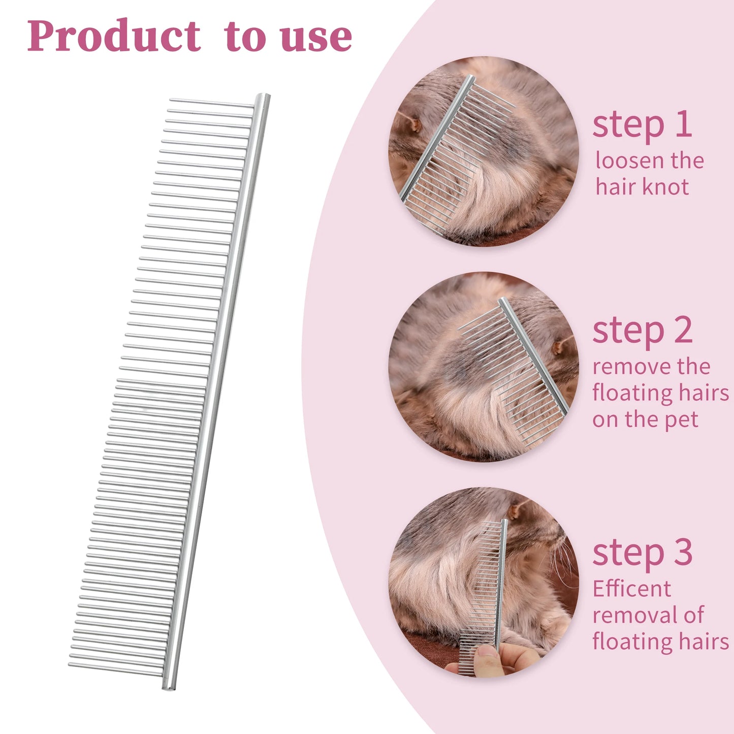 UXCELL Stainless Steel Pet Grooming Comb for Dogs and Cats Pets Hairbrush Hair Care Gently Removes Loose Undercoat Flea Comb