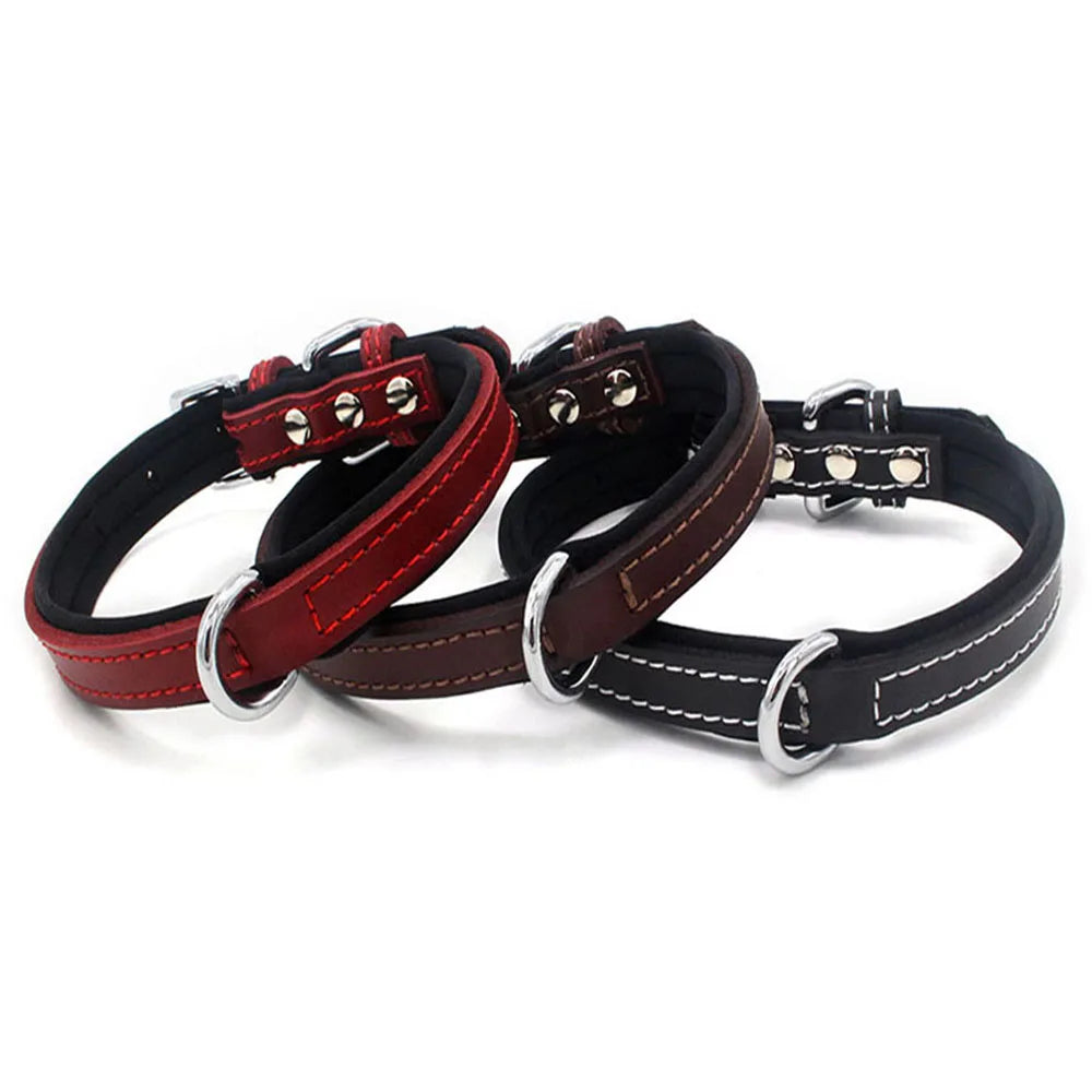 Double-layered Ultra Soft Neoprene Padded Dog Collar Heavy Duty Dog Leather Collar with Durable Metal Buckle Pet Training Collar