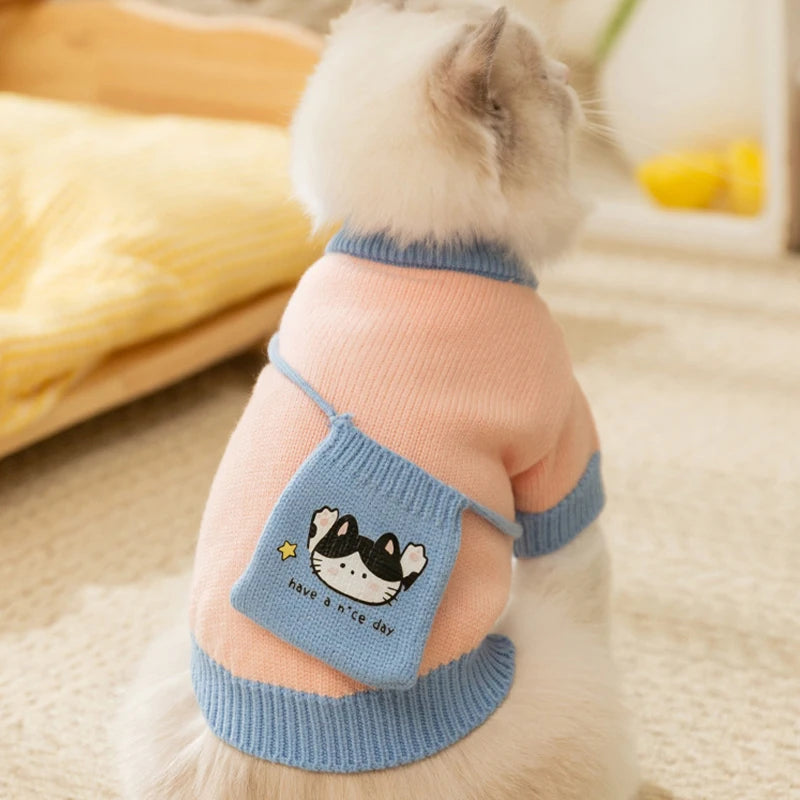 Sweater for Dog Cute Dog Clothes with Bag Autumn Winter Warm Costume Pet Cat Dog Knitted Coat Korean Bichon Chihuahua Clothing