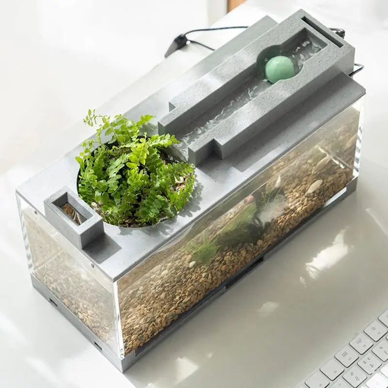 Mini Fish tank Retro Decorative Quiet Desk Aquarium With Water Pump For Turtle Reptile Shrimp Moss Crab Betta office desk decor