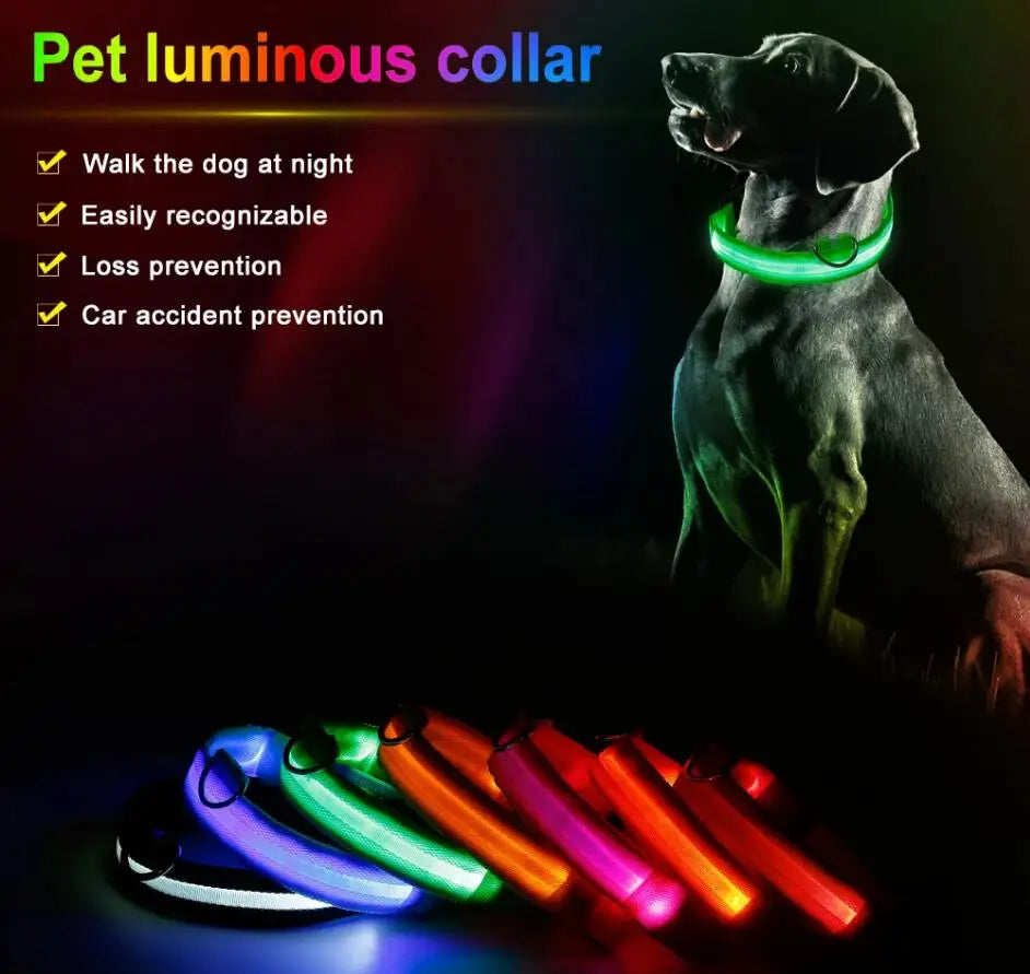 Light Up Dog Collar, Glow LED Dog Collar Flashing Night Walking Collar Waterproof for Small Medium Large Dogs