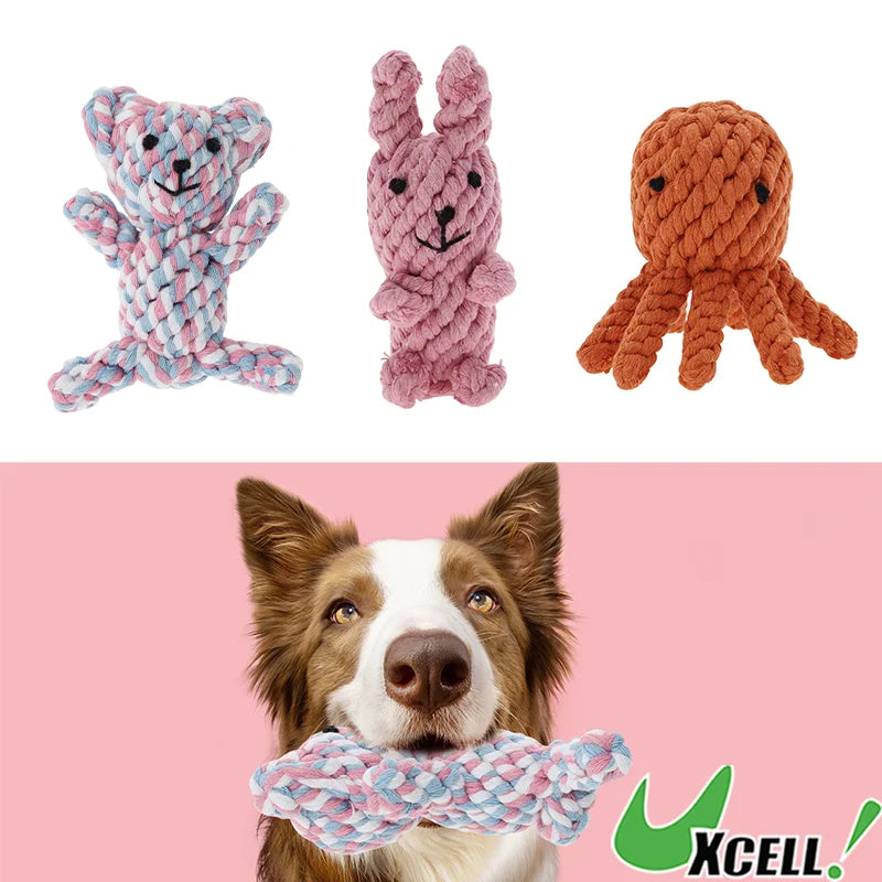 Uxcell Dogs Chew Toys Teeth Cleaning Cotton Rope Puppy Teethings Chewer Durable Braided Bite Resistant Chewing Doll Pet Supplies