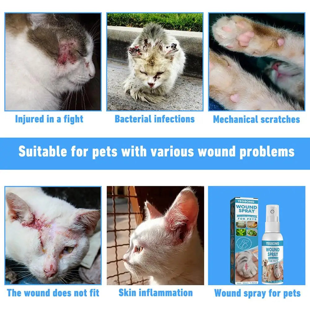 Pet Wound Spray Dog Cat Skin Scratch Wound Treatment Repair Liquid Wound Spray Blocking O9R6