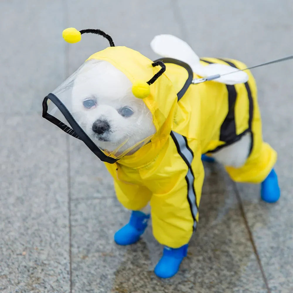 Small Dog All-Body Waterproof Raincoat Funny Animal Shaped Pet Puppy Raincoat Dog Rain Coat Hooded Clothing Outdoor Reflective