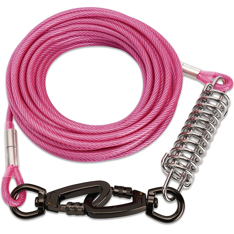 Dog Tie Out Cable Leash, Double Durable Steel, Welded Clamp, Lead, Small, Medium, Large Dogs, Outdoor Leash Belt
