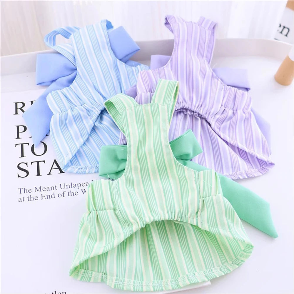Summer Puppy Dog Skirt Dress with Buckle Sweet Stripe Pet Clothes for Small Dogs Pinscher Maltese mascotas Dresses disfraz perro