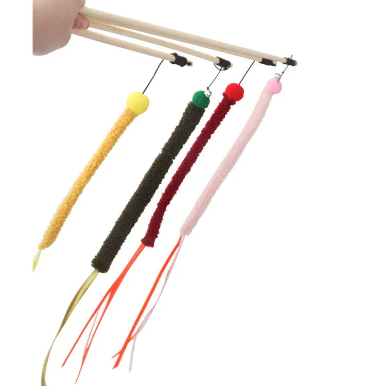 Cat Toy Cat Teaser Sticks Teasing Cats Stick Cats Toys Strips Ribbons Tassels Pet Cats Self-hi Interactive Biting Pet Supplies.