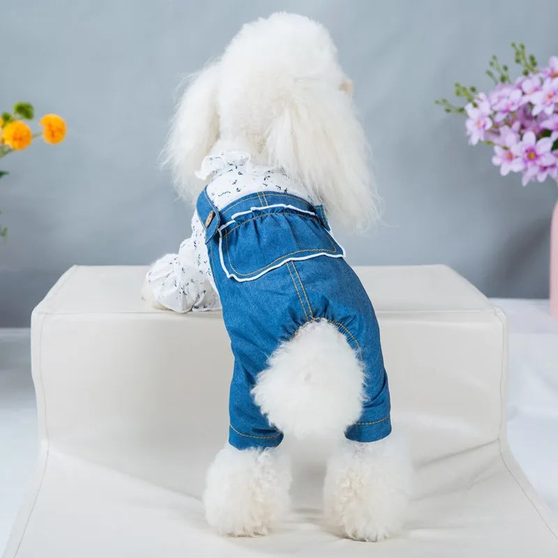 Pet Dogs Clothes Thin Denim Strap Dog Rompers Princess Pet Four-legged Clothes Jumpsuit for Dog Sweet Puppy Kitten Costumes Coat