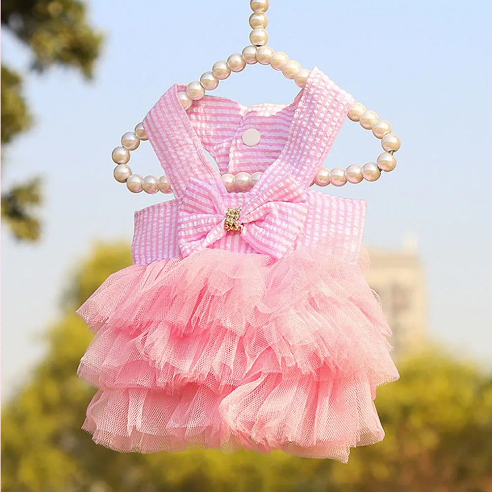 Summer Dog Dress Veil Clothes Universal Dogs Dress Chihuahua Stripe Tulle Skirt Cute Puppy Pet Cat Princess Costume Dog Apparel