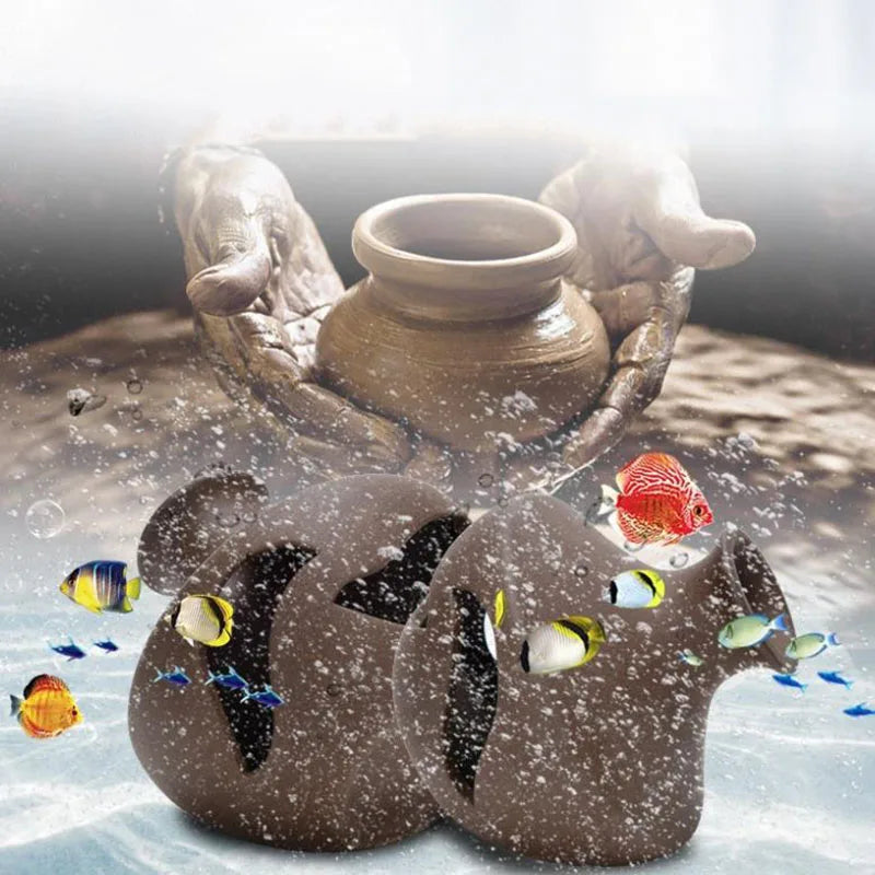 Great Ceramic Aquarium Decoration Fish Shrimps Shelter House Pottery Scorpion House Canister Simulation Stone Fish Tank Decor