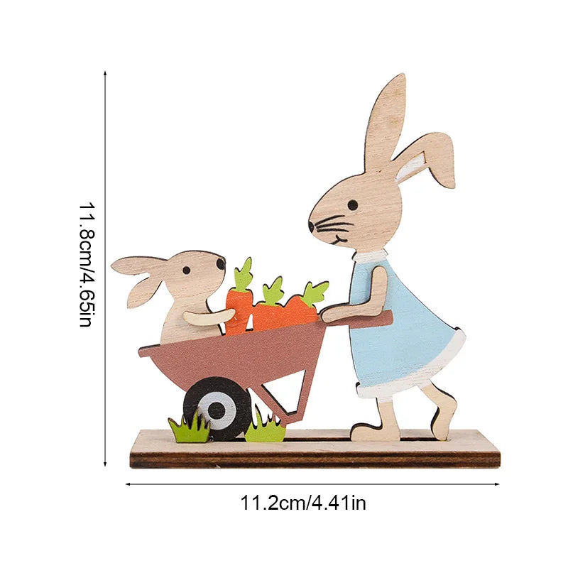 2025 Easter Wooden Rabbit Ornaments Standing Bunny with Flower for Spring Easter Party Home Table Decoration DIY Crafts Supplies